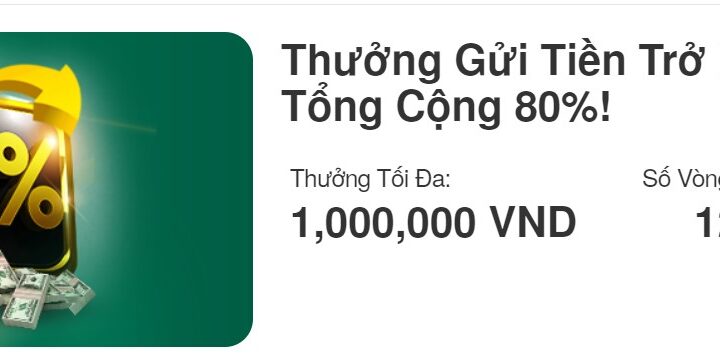 Thưởng Gửi Tiền Trở Lại Mỗi Tuần Tổng Cộng 80%! Tại V9Bet